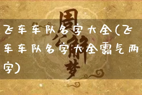 飞车车队名字大全(飞车车队名字大全霸气两字)_https://www.dao-sheng-yuan.com_起名_第1张