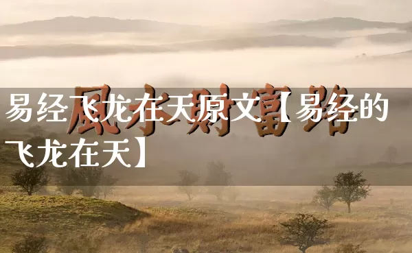 易经飞龙在天原文【易经的飞龙在天】_https://www.dao-sheng-yuan.com_道源国学_第1张